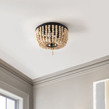 Allison 15" Wood Beaded/Metal LED Flush Mount